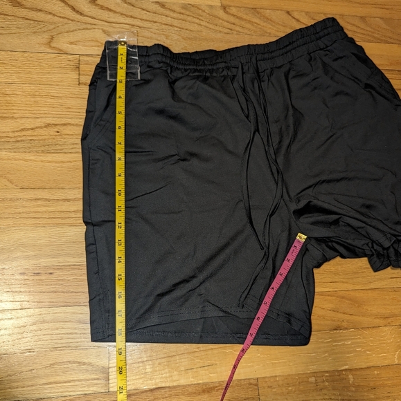 Black Gym Workout Shorts Pockets Drawstring Moisture Wicking NiMin 2XL - Picture 3 of 6